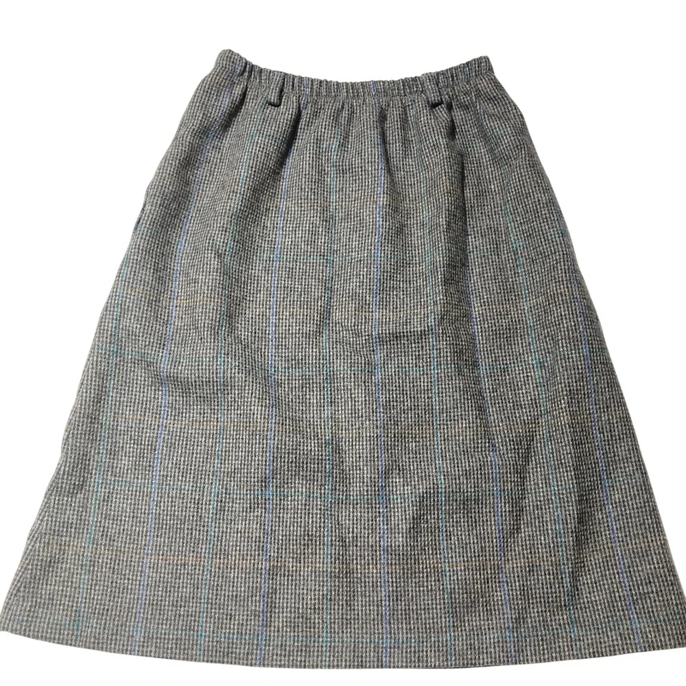 VTG F. Shay Sz 10 Pure Wool Plaid Pencil Gray plaid‎ Skirt Career Office Pockets